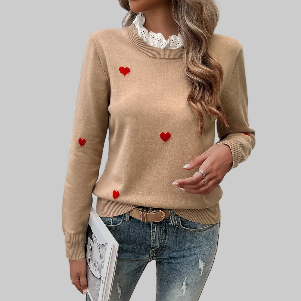 Casual Embroidery Love Long Sleeve Sweater - S / camel - Sweaters & Cardigans