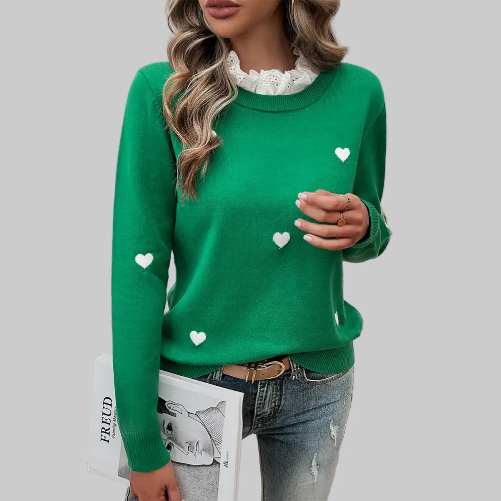 Casual Embroidery Love Long Sleeve Sweater - S / Green - Sweaters & Cardigans