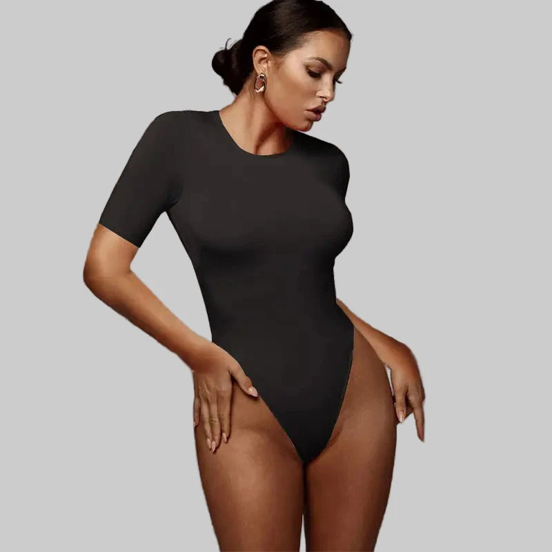 Casual Half-Sleeve Tight Sexy Bodysuit - S / Black - Bodysuits