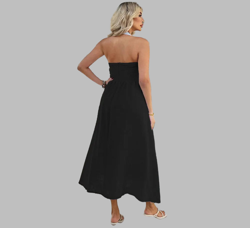 Casual High Waist Sleeveless Halter Dress - Dresses