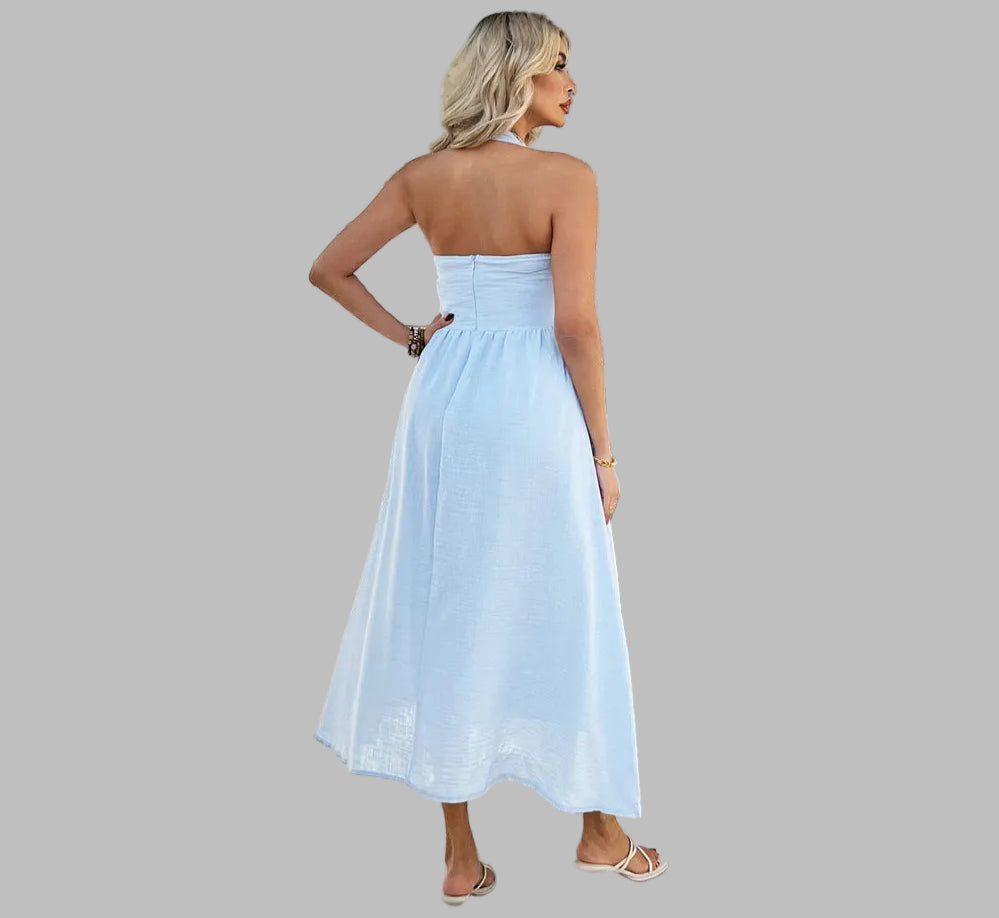 Casual High Waist Sleeveless Halter Dress - Dresses