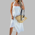 Casual High Waist Sleeveless Halter Dress - S / White - Dresses