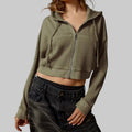 Casual Hooded Zip Cardigan Waffle Solid Color Hoodie Sweater - S / Green - Sweatshirts & Hoodies
