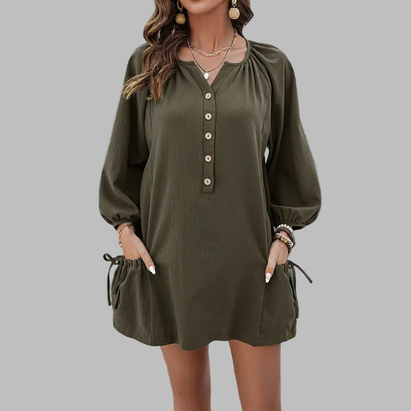 Casual Loose Elastic Design Pocket Dress - Dresses