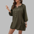 Casual Loose Elastic Design Pocket Dress - S / Army Green - Dresses