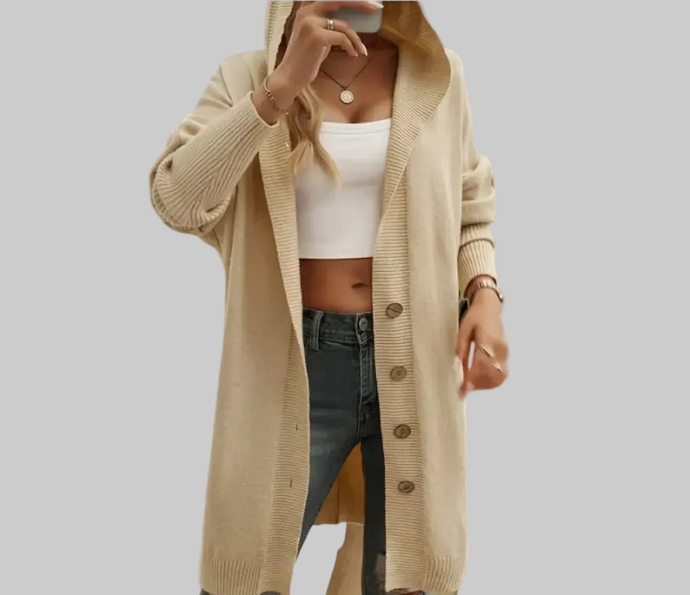 Casual Loose Hooded Mid-Length Cardigan - S / Apricot - Sweatshirts & Hoodies