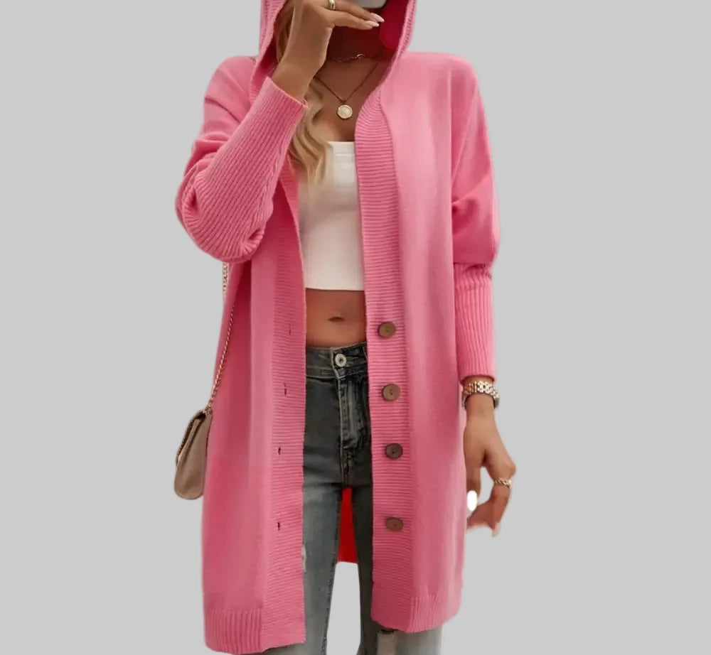 Casual Loose Hooded Mid-Length Cardigan - S / Coral Red - Sweatshirts & Hoodies