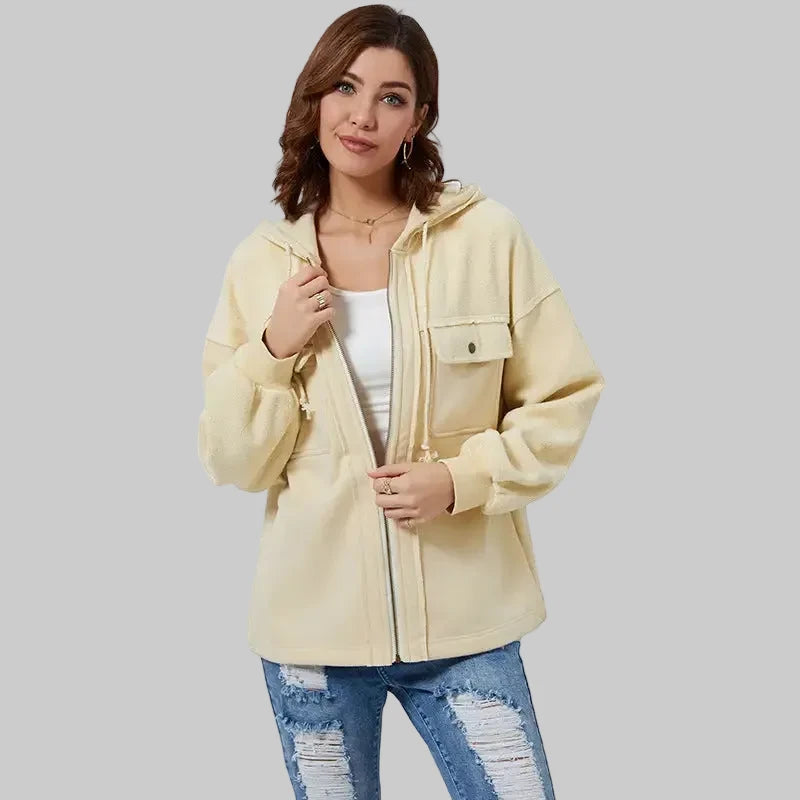Casual Pocket Drawstring Long Sleeve Coat - S / Apricot - Sweatshirts & Hoodies