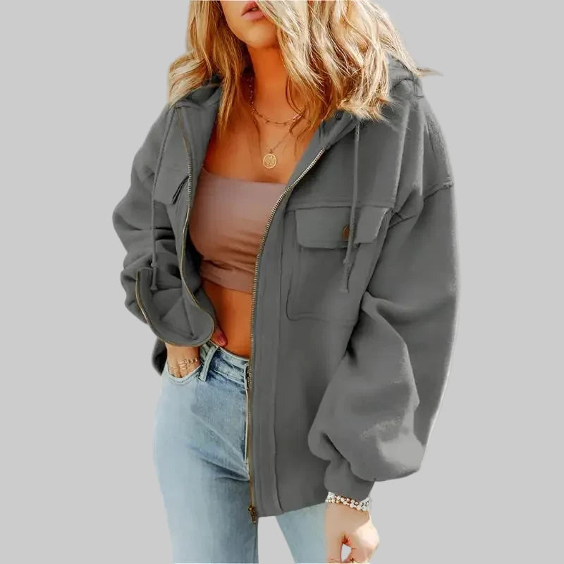 Casual Pocket Drawstring Long Sleeve Coat - XS / Gray - Sweatshirts & Hoodies
