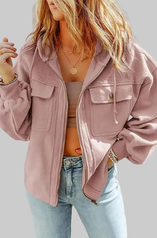 Casual Pocket Drawstring Long Sleeve Coat - XS / Pink - Sweatshirts & Hoodies