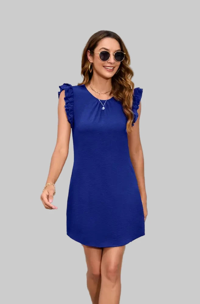 Casual Ruffle Sleeveless Solid Color Dress - S / Blue - Dresses