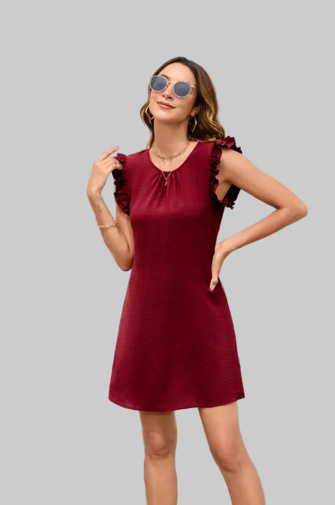 Casual Ruffle Sleeveless Solid Color Dress - S / Red - Dresses