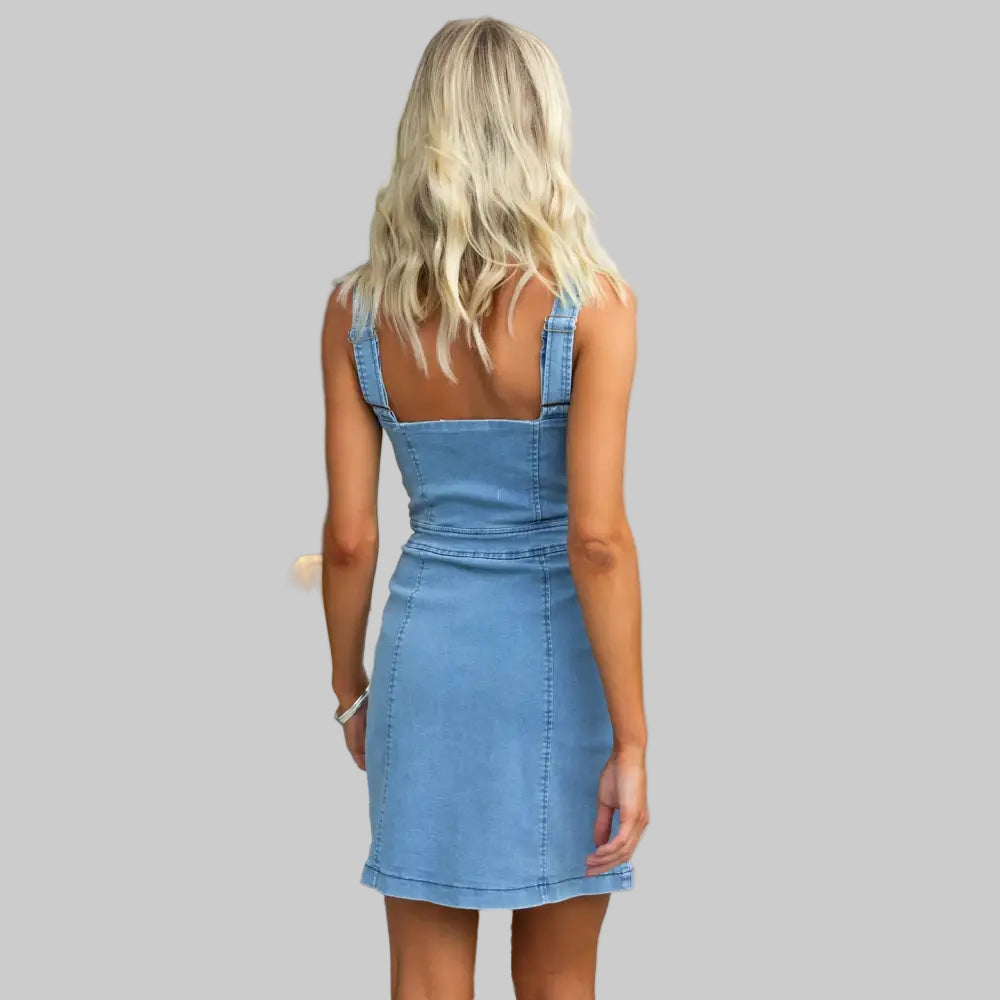 Casual Slim Denim Sleeveless Dress - Dresses