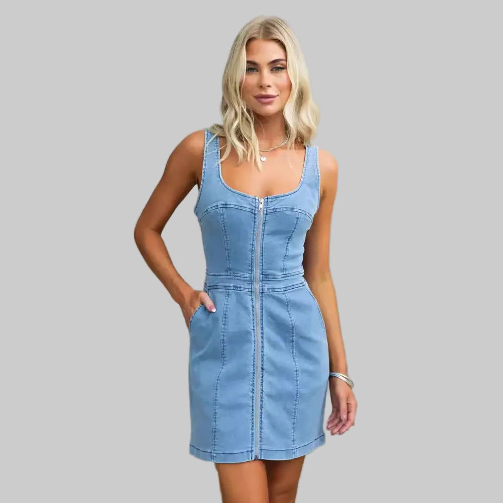 Casual Slim Denim Sleeveless Dress - S / Light Blue - Dresses