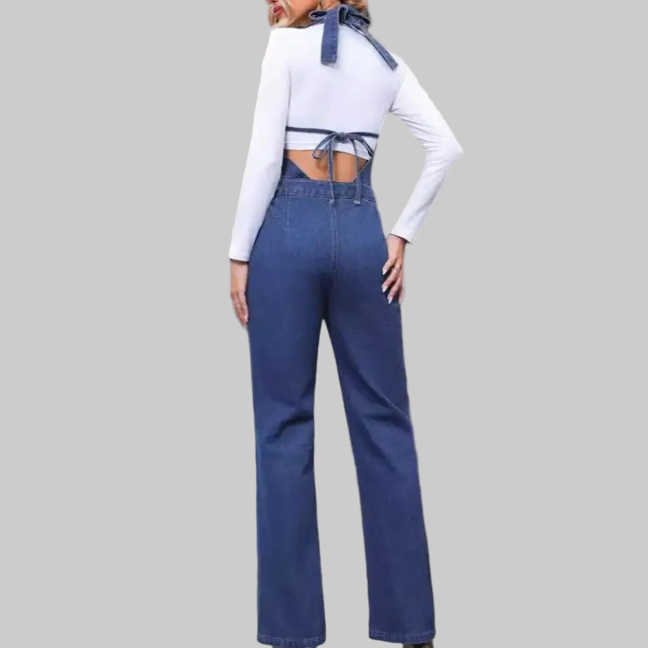 Casual Slim High Waist Straight Leg Denim Jumpsuit - Jumpsuits
