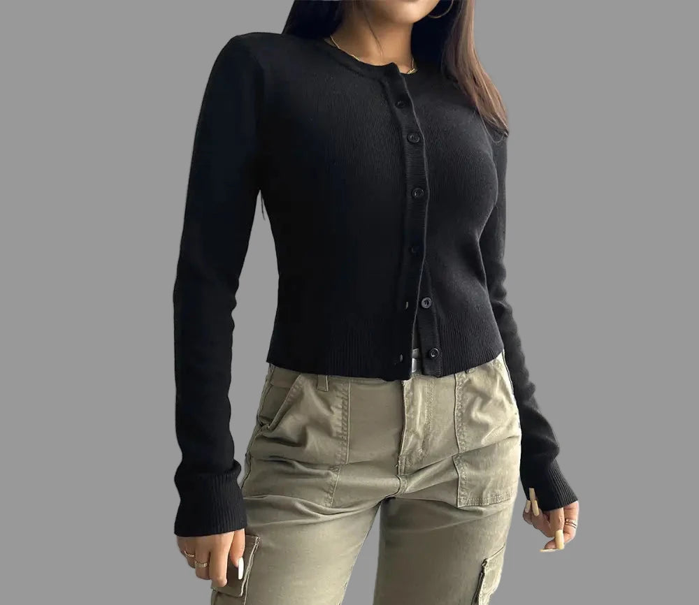 Casual Solid Color Cardigan - S / Black - Sweaters & Cardigans