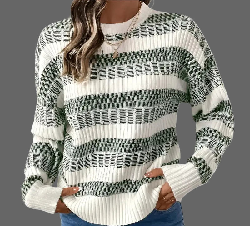 Casual Striped Contrast Color Sweater - S / Army Green - Sweaters & Cardigans