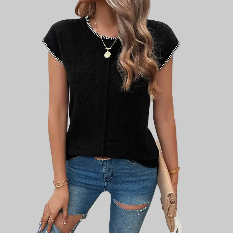 Casual Sweater Short Sleeve Top - S / Black - Sweaters & Cardigans