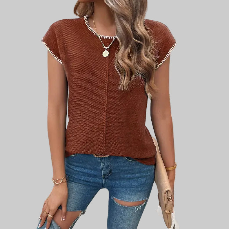 Casual Sweater Short Sleeve Top - S / Brown - Sweaters & Cardigans