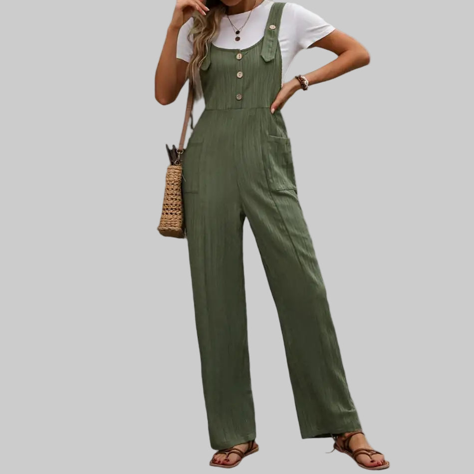 Casual Texture Pleated Jumpsuit - S / Army Green - Jumpsuits