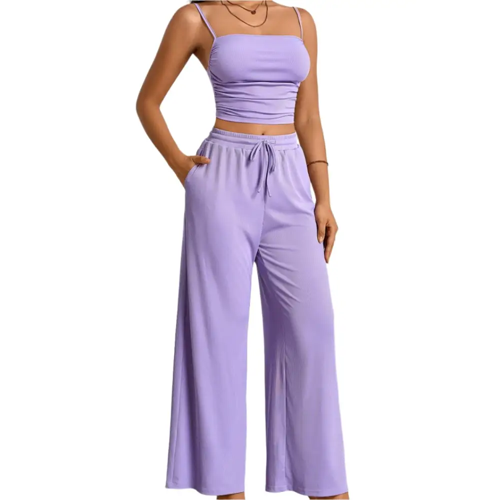 Casual Trousers Sexy Comfortable Refined Two-Piece Pants Set - S / Purple - Outfit Sets