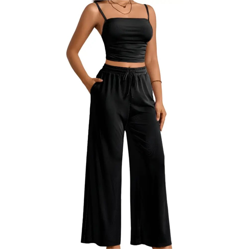 Casual Trousers Sexy Comfortable Refined Two-Piece Pants Set - S / Black - Outfit Sets