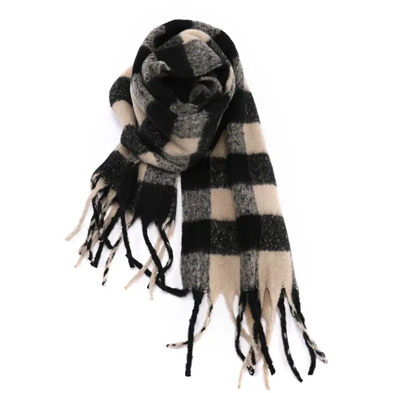 Checkerboard Plaid Scarf - One Size / Black Rice - Scarves