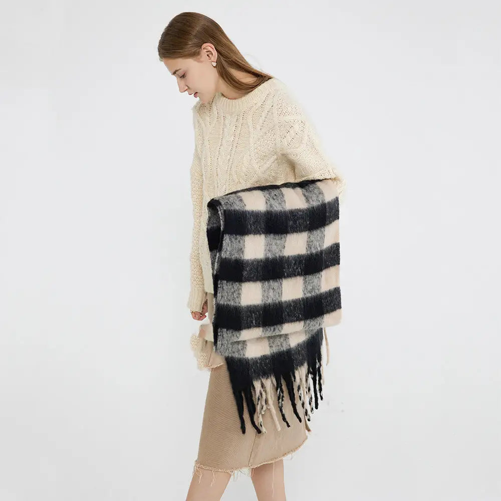 Chessboard Plaid Mohair Scarf - One Size / Black Rice - Scarves
