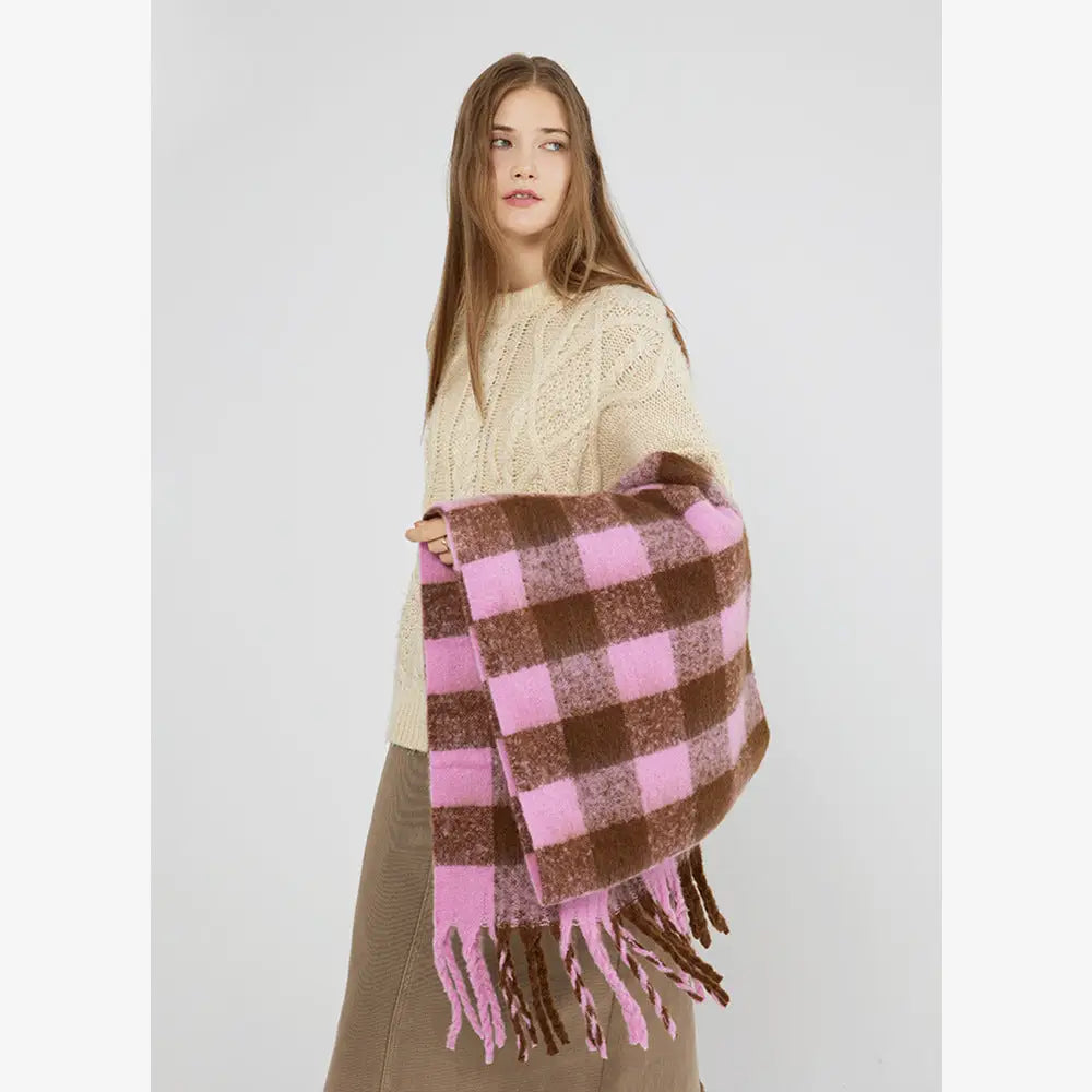 Chessboard Plaid Mohair Scarf - Scarves
