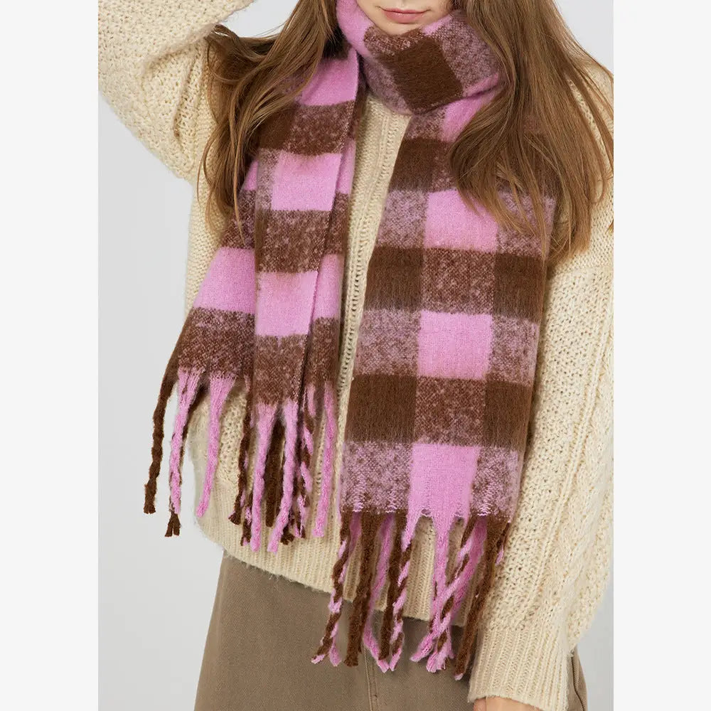Chessboard Plaid Mohair Scarf - Scarves