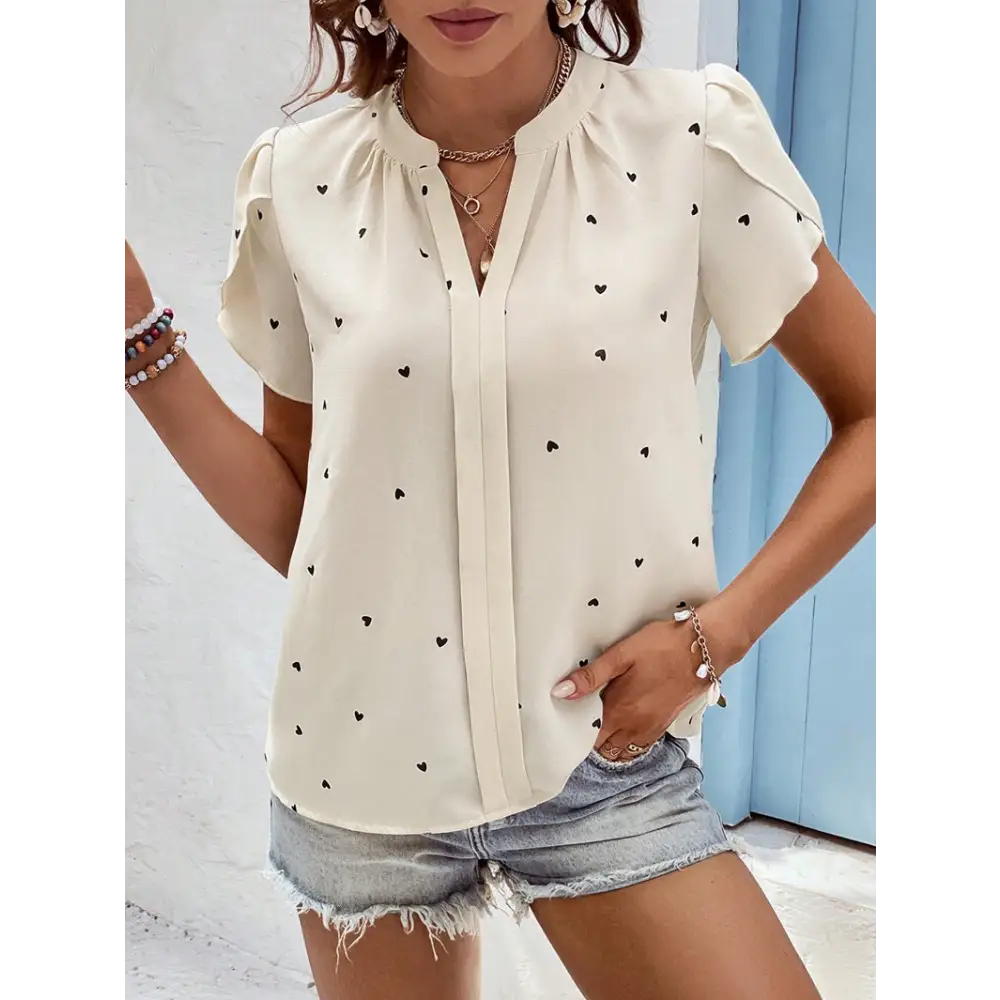 Chic Love Petal Sleeve Shirt Blouse - S / Apricot - Shirts & Blouses