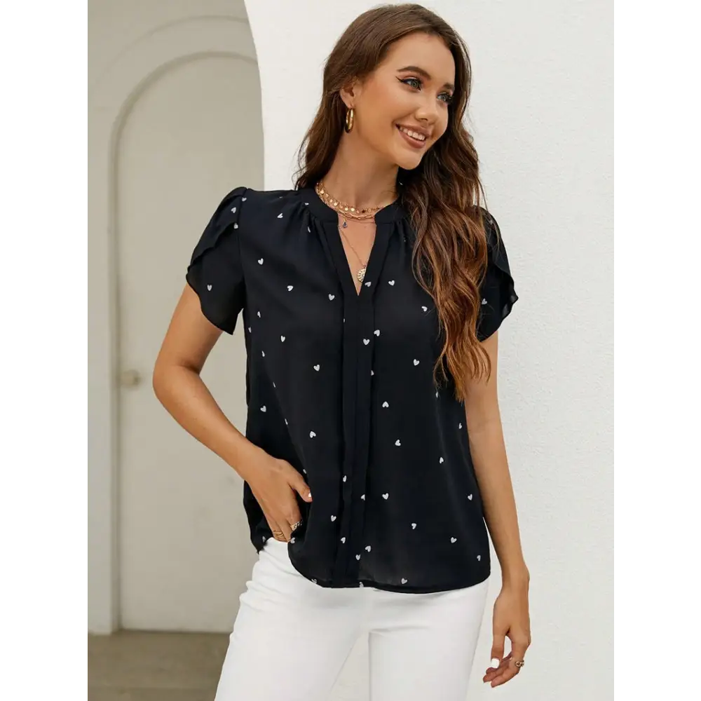 Chic Love Petal Sleeve Shirt Blouse - S / Black - Shirts & Blouses