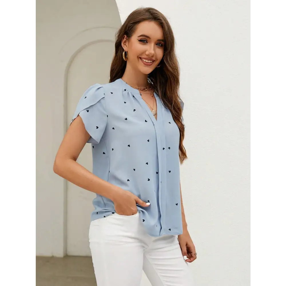 Chic Love Petal Sleeve Shirt Blouse - S / Light Blue - Shirts & Blouses