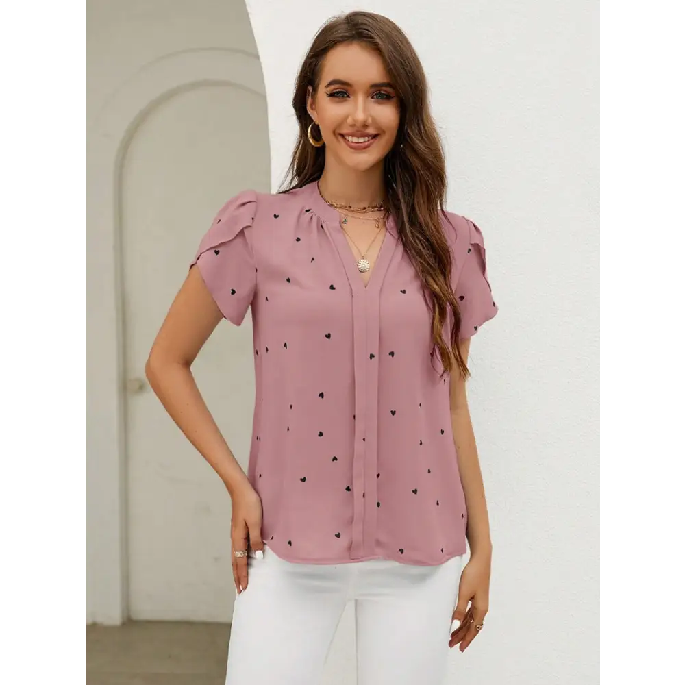 Chic Love Petal Sleeve Shirt Blouse - S / Pink - Shirts & Blouses