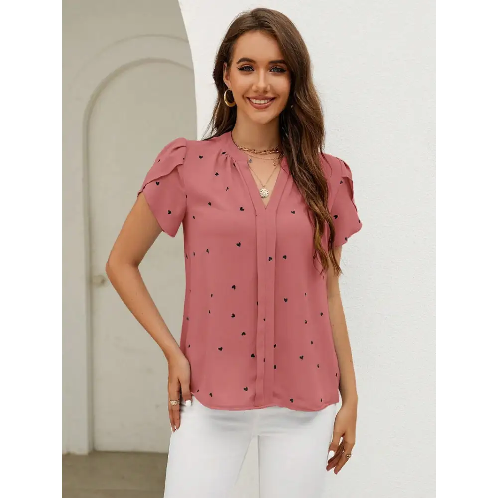 Chic Love Petal Sleeve Shirt Blouse - S / Rubber Red - Shirts & Blouses