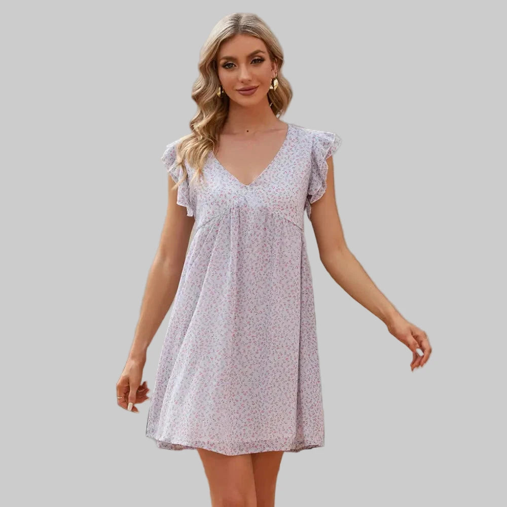 Chiffon Floral Dress - S / Gray - Dresses