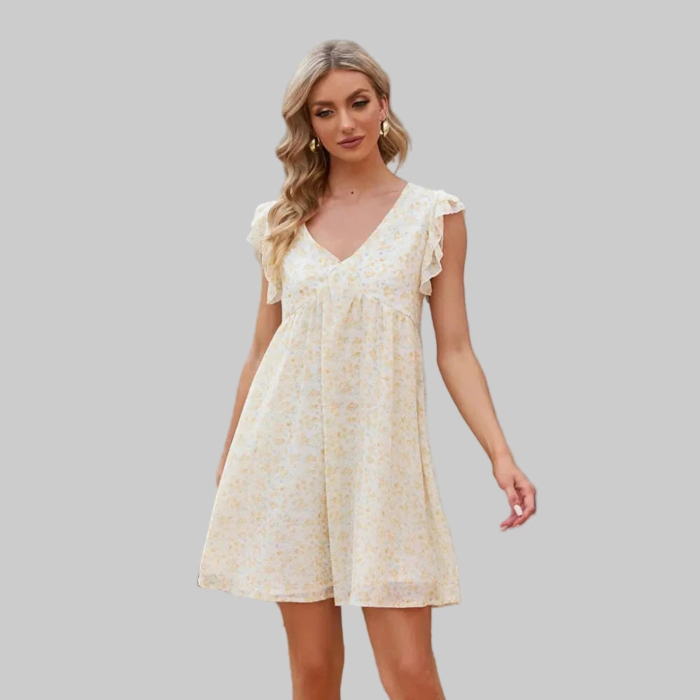 Chiffon Floral Dress - S / Yellow - Dresses