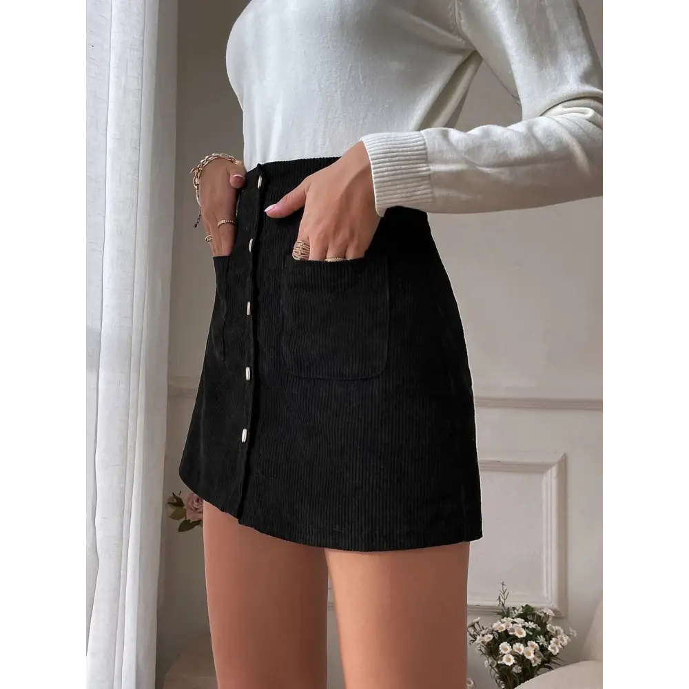 Corduroy Hip Skirt - S / Black - Skirts