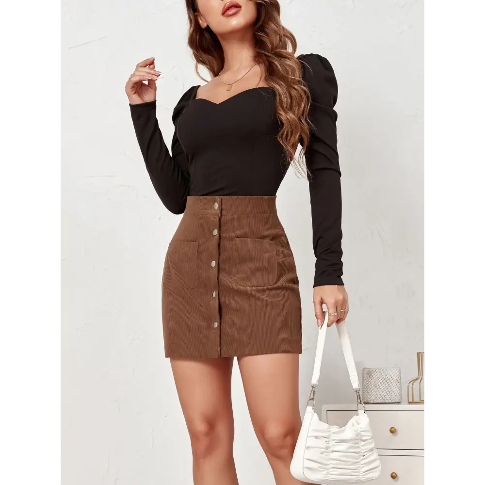 Corduroy Hip Skirt - S / Brown - Skirts