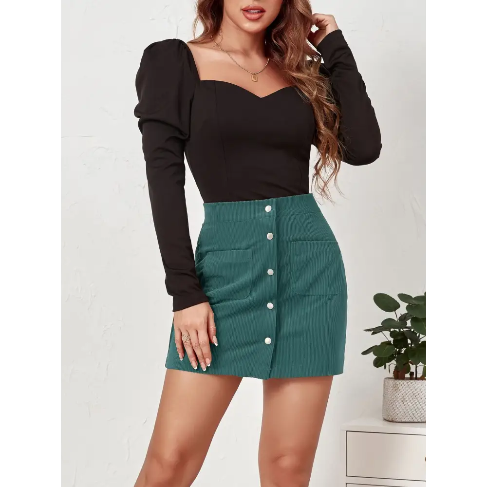 Corduroy Hip Skirt - S / Green - Skirts