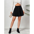 Corduroy Single Row Button High Waist Skirt - S / Black - Skirts