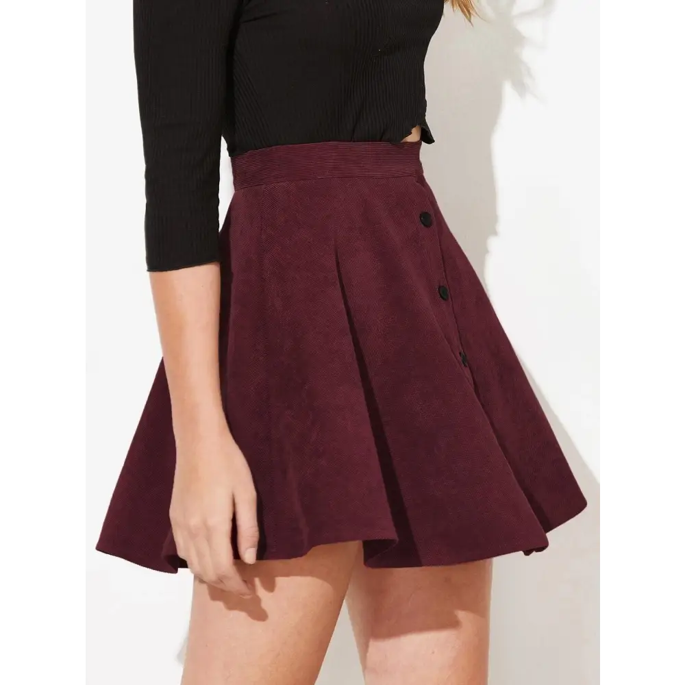 Corduroy Single Row Button High Waist Skirt - S / Fuchsia - Skirts