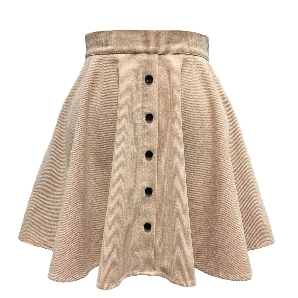 Corduroy Single Row Button High Waist Skirt - S / Ivory - Skirts