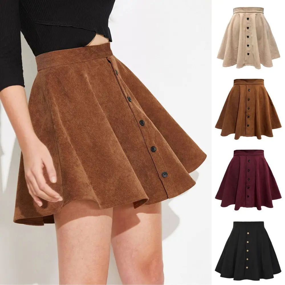 Corduroy Single Row Button High Waist Skirt - Skirts