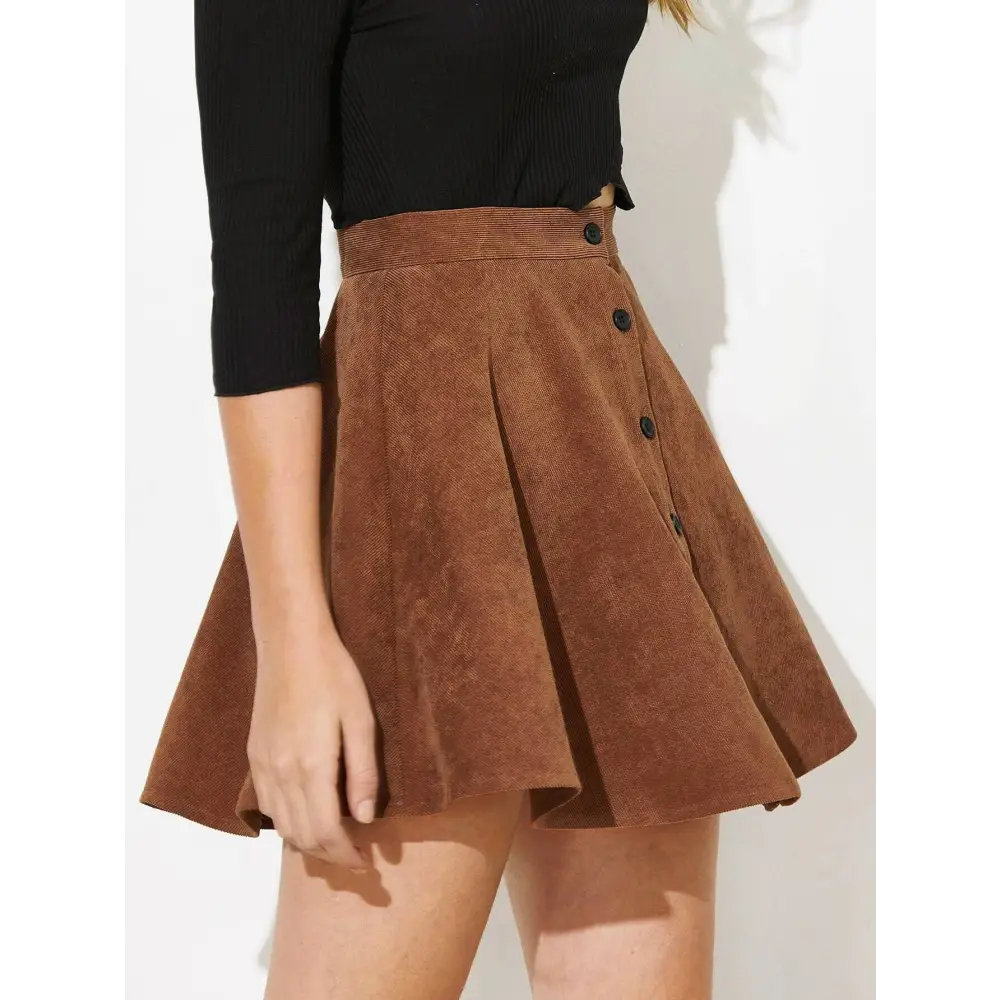 Corduroy Single Row Button High Waist Skirt - Skirts