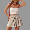Cotton Comfort Casual Waist Elastic Lace up Shorts - S / Khaki