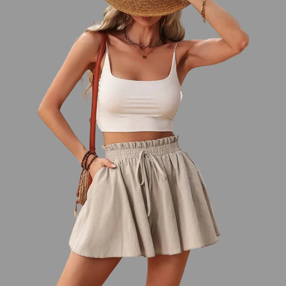 Cotton Comfort Casual Waist Elastic Lace up Shorts - S / Khaki