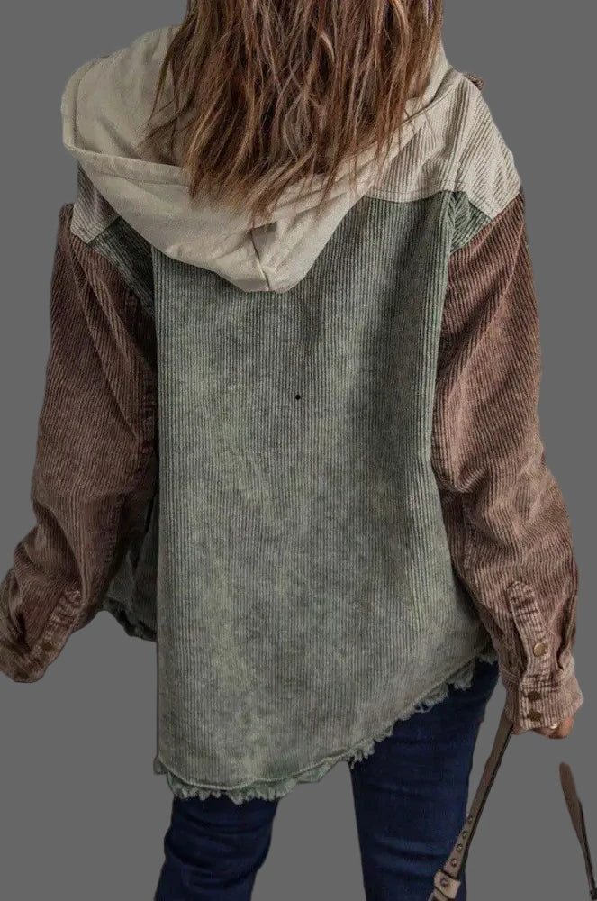 Color Block Corduroy Hooded Jacket Women's Fall Fashion | Tamra.Shop.Social