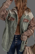 Color Block Corduroy Jacket Women's Distressed Double Pocket Hooded Coat | Shop Tamra.Shop.Social