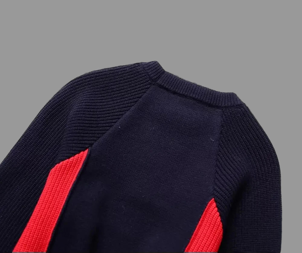 Cropped Two Tone Long Sleeve Pullover Knitted Sweater - Sweaters & Cardigans